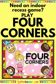 Four Corners Indoor Recess Game Substitute Teacher Lesson Plans, Indoor Recess Games, Daily Language Review, Rainy Day Games, Recess Games, First Week Activities, Indoor Recess, Teacher Binder, Substitute Teacher