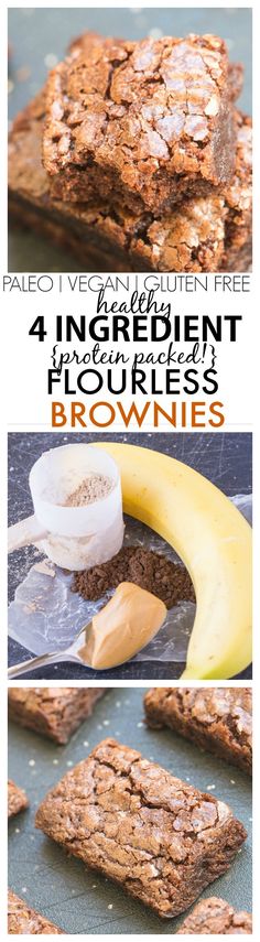 four ingredient brownies with bananas on top