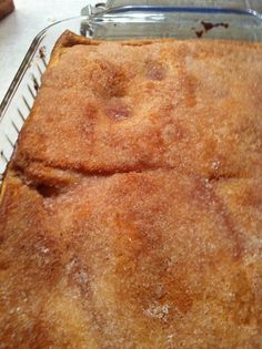 a baked pastry in a glass baking dish