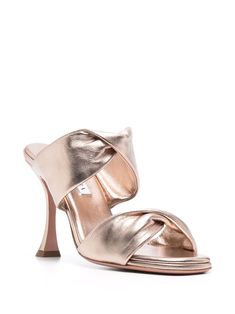 Shop Aquazzura Twist 95 sandals with Express Delivery - FARFETCH Sandals Gold, Light Copper, Simple Girl, Heeled Mules, Calf Leather, Mule Shoe, Open Toe, Knot, Slip On