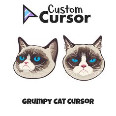 two grumpy cats with blue eyes and the caption, custom cursor