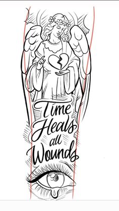 an angel with the words time heals and wonder