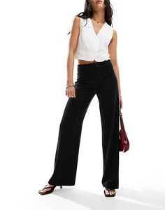 Bershka wide leg tailored pants in black | ASOS Business Casual High-waisted Wide Leg Pants, Chic Wide Leg Dress Pants For Business Casual, Chic Wide Leg Workwear Pants, Versatile Wide Leg Office Pants, Tailored Wide Leg Versatile Pants, Chic Tailored Wide Leg Pants For Business Casual, Chic Wide Leg Dress Pants For Workwear, Versatile High-waisted Wide Leg Pants For Office, Chic Wide Leg Workwear Bottoms