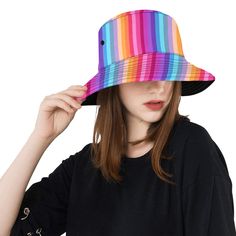 Designer Unisex Summer Bucket Hat for men and women. Perfect for golfing, staying cool at the beach, and enjoying the summer. - 100% Polyester twill, 8.82 Oz., unisex hat for women and men, All-Over Printing.- Made from a single layer of soft and comfortable polyester for breathability and lightweight.- Upper running threads and four round-shaped threads for the special design.- Eyelets for breathability - Reversible: the flip side is solid black.- Foldable, easy to carry, no deformation. - Size Summer Sports Bucket Hat With Curved Brim, Summer Sports Bucket Hat With Brim, Casual Bucket Hat With Uv Protection And Adjustable Fit, Brimmed Bucket Hat For Summer Sports, Casual Sun Hat For Summer Sports, Casual Adjustable Bucket Hat For Summer, Casual Adjustable Fit Bucket Hat For Summer, Multicolor Summer Bucket Hat With Upf 50+, Retro Sun Hat For Summer Outdoor