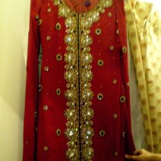 This Gorgeous Dress Is New.. I Decided On A Different Color So This One Was Never Worn. Includes: Shirt With Long Gather Sleeves Lehnga Dupatta- Wider Border Where It Sits On The Head Clutch All Hand Work. Some Stones May Fall During Shipping So I'll Include Extra That Can Be Glued On. Size 4-6. Can Provide Exact Measurements. Open To Descent Offers. Proceeds Will Go To Charity. Red Bollywood Dress For Wedding, Red Bollywood Wedding Dress, Red Wedding Dress With Resham Embroidery, Red Formal Gown With Zari Work, Formal Red Gown With Resham Embroidery, Formal Red Gown With Zari Work, Elegant Fitted Wedding Dress With Zari Work, Fitted Red Hand Embellished Dress, Red Dress With Zari Work For Wedding