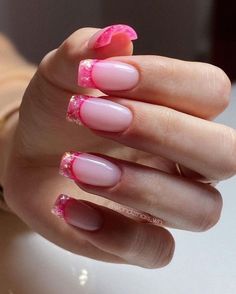 Nail Shapes Squoval, Multicolored Nails, Aqua Nails, Unghie Sfumate, Cute Pink Nails, Retro Nails, Squoval Nails, Nagel Tips, Simple Gel Nails