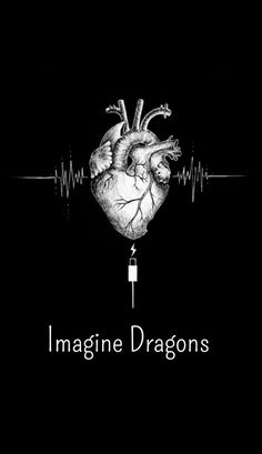 a black and white photo with the words imagine dragons on it