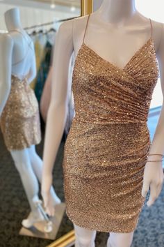 Ruched Champagne Sequin Bodycon Mini Party Dress Tight Homecoming Dress, Gold Sequin Shorts, Sequin Short Dress, A Line Cocktail Dress, Mini Party Dress, Homecoming Dresses Tight, Short Party Dress, Cocktail Gowns, Mini Party