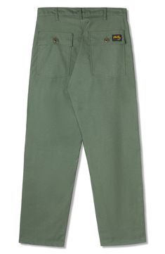 Roomy and relaxed, these American-made pants cut from cotton sateen feature a quartet of roomy pockets and a laid-back, everyday vibe. Zip fly with button closure Front patch pockets; back button-flap patch pockets 100% cotton Machine wash, tumble dry Made in the USA Cotton Cargo Pants With Hip Pockets, Utility Chino Cotton Twill Pants With Pockets, Utility Pants In Chino Cotton Twill With Pockets, Relaxed Fit Cotton Work Pants With Button Closure, Relaxed Fit Cotton Work Pants With Five Pockets, Utility Cotton Straight Leg Jeans, Cotton Relaxed Fit Work Pants With Five Pockets, Loose Fit Cotton Cargo Pants, Relaxed Fit Wide Leg Cargo Pants With Button Closure