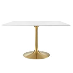 a white and gold dining table with an oval shaped base, on a white background