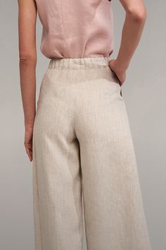 Linen pants Palazzo. FEATURES: • full length • 30" inseam length • zipper, hook, and eye closure • comfy side pockets • elastic waistline at the back • 100 % softened European linen fabric. • handmade at our small studio in Europe Women's Uniforms, European Linens, Interview Outfit, Women's Casual Style, Wide Pants, Hook And Eye, Palazzo Pants, Linen Pants