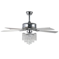 a chrome ceiling fan with crystal chandelier