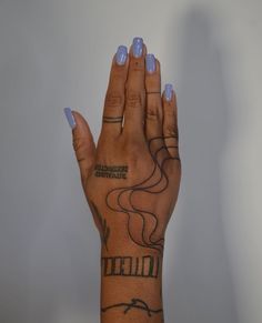 a woman's hand with tattoos on it