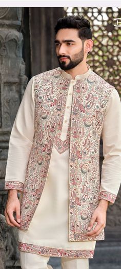 Mens Indian Latest Design for Cream Kurta Pajama Jacket Groom Wedding Party Wear Engagement Function Occasion Ethnic Dress - Etsy Canada Cream Sets With Floral Embroidery For Transitional Season, Transitional Floral Embroidered Cream Sets, Transitional Cream Sets With Floral Embroidery, Cream Embroidered Designer Wear Sets, Transitional Beige Bandhgala With Intricate Embroidery, Traditional Beige Nehru Jacket With Long Sleeves, Anarkali Style Floral Embroidered Sherwani For Wedding, Anarkali Style Wedding Sherwani With Floral Embroidery, Wedding Anarkali Sherwani With Floral Embroidery