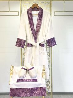 Ela Amethyst Bathrobe (Her) - creativehome-designs Spa Lounge, Luxury Robes, Terry Robe, Soft Robes, Whisks, Bathroom Spa, Just Because Gifts, Embroidery Lace, Womens Robes