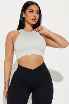 Available In Grey/combo And Cream/combo. Seamless Ribbed Active Set High Neckline Sleeveless Padded Underbust Panel Cropped Flare Pant Medium Impact 92% Nylon 8% Elastane Imported | Round 2 Mix Match Active Set in Grey size Small by Fashion Nova Cropped Flare Pants, Flare Pant, Cropped Flares, High Neckline, Flare Pants, Mix Match, Fashion Nova, Size Medium, Cream