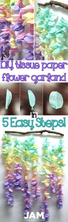 the instructions for how to make tissue paper flower garlands in 5 easy steps with pictures