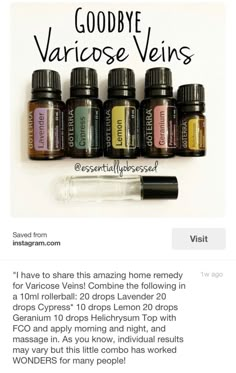 Healing Burnout, Essential Oils For Varicose Veins, Varicose Veins Essential Oils, Essential Oil Blends Recipes, Healing Oils, Essential Oil Roller