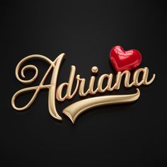 the word adriana with a red heart on it's gold plated name