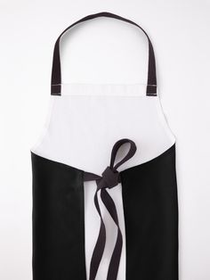 an apron with black and white stripes tied to it's front, on a white background