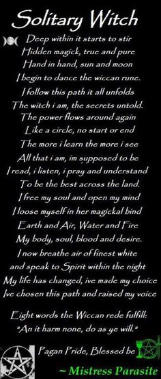 a poem written in black and white with the words solitary witch on it's side