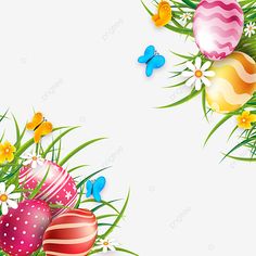 an easter background with eggs and daisies