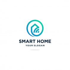 the smart home logo is shown in blue and green colors, as well as an image of