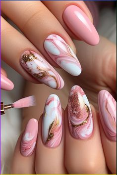 Nail Art Hacks: Tips and Tricks for Flawless Manicures Cute Nail Ideas Ombre, Nails Pink Design Ideas, In Trend Nails, Pink Nails Nail Art, Light Pink Marble Nail Designs, Pink Almond Nails Design Nailart, Gel Nails Ideas 2024, Pastel Marble Nail Art, Cute Unique Nail Ideas