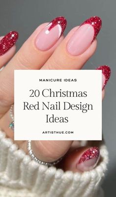 Red Festive Xmas Christmas Nail Ideas #rednails #xmasnails #christmasnails Elegant Winter Nails Red, Sparkle Red French Tip Nails, Christmas Nail Designs Minimalist, Simple Christmas Nail Art Designs, Christmas Nails Designs Red, New Year Nails Ideas 2024, Cute Festive Nails, Nude And Red Christmas Nails, Red French Nails Christmas