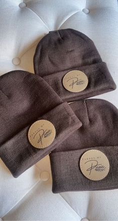 Beanie hats with small leather patch, custom engraved with your logo or brand name. Shown in ivory with light brown patch, however if you're looking for another color, please message me and I'd be happy to work with you on your custom request. Brown Flat Bill Hat As Gift, Gift Brown Flat Bill Hat, Brown Flat Bill Trucker Hat For Gift, Personalized Brown Cap, Brown Flat Bill Trucker Hat As Gift, Personalized Brown Hats One Size Fits Most, Personalized Brown Hat As A Gift, Personalized Brown Hats, Patch Beanie