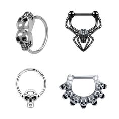 four different types of piercings with skulls on them