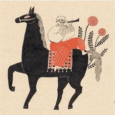 an image of a man riding on the back of a horse with flowers in it