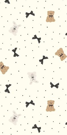 a pattern with teddy bears and bow ties on white background, for wallpaper or fabric