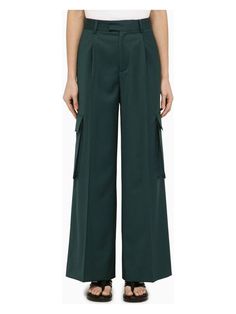 Step into comfort and style with these fabulous wide leg trousers, perfect for adding a touch of elegance to your day. Their rich green color complements the luxurious texture, making them an ideal choice for both casual outings and more formal occasions. Crafted with care, they're sure to become a favorite in your wardrobe. Zip and hook fastening Belt loops for accessorizing Two side welt pockets for convenience Two cargo flap patch pockets for extra style Two back welt button pockets for added Luxury Women's Cargo Jeans With Flap Pockets, Luxury Cargo Jeans With Flap Pockets For Women, Wide Trousers, Color Complement, Wool Trousers, Pantalon Large, Green Wool, Denim Pant, Green Fashion