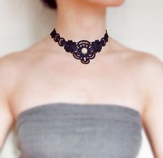 black lace bib necklace gothic choker steampunk floral victorian rose pearl retro vintage art deco SALE medieval gift Black Lace Necklace, Bridesmaid Jewellery, Diy Choker, Gothic Lace, Gothic Chokers