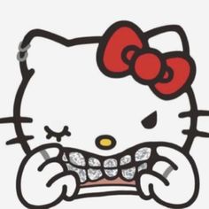 an image of a cartoon hello kitty with braces on it's teeth and mouth