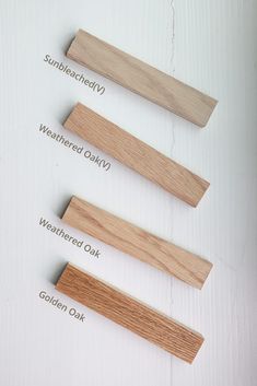 four pieces of wood are labeled in the following words, including weathered oak, weatherhed oak, weatherred oak, weatherred oak and weatherred oak