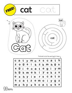 a printable worksheet with the words cat and an image of a cat