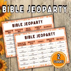 two bible jeep party game cards with sunflowers