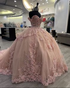 Pink Lace Long Prom Dresses For Black girls For Women Sleeping Beauty Sweet 16 Dress, Quinceanera Dresses For Brown Skin, Long Pink Birthday Dress, Quncie Dresses Pink, Pink White And Gold Quinceanera Dress, Quince Ideas Themes Pink, Pink Quinceanera Theme Dresses, Quince Light Pink Dresses, Quince Dresses Colors