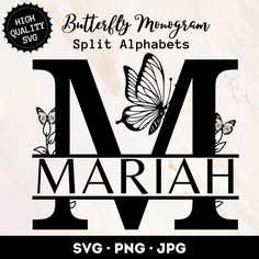 butterfly monogram split alphabets svg and png