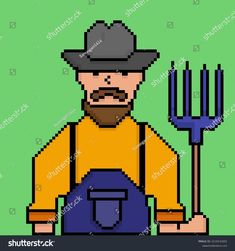 pixel art man holding a pitchfork and fork