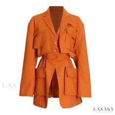 Lasaky - Loose Fit Orange Utility Jacket - Casual and Stylish Outerwear Leggings And Heels, Workwear Jacket, Spring Fashion Outfits, Workwear Fashion, Loose Outfit, Street Style Chic, Blazer Fashion, Long Sleeves Jacket, Notched Collar