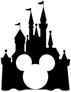 the silhouette of mickey mouse's castle in black and white