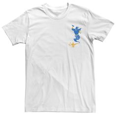 a white t - shirt with an image of a blue dragon on the front and yellow tail