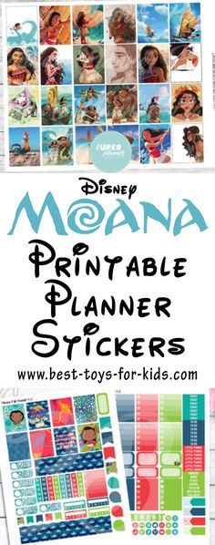 the disney moan printable planner stickers are shown on top of a white table