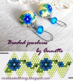 the beaded earrings are made with different colors and sizes, including blue, green, yellow