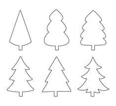 four different types of trees in the shape of christmas trees, one is black and white