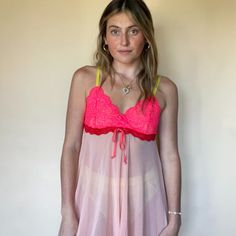 Brand New Perfect Condition! Never Been Worn! Price Firm, Absolutely No Trades! Nwt!!! Bought This Along With Another Color And Planned On Returning The One I Didn't Keep But We Are Hah Rarely Does Returns Mesh Slip Dress & Comes With Cute Undies! They're Ruffly Includes An Adjustable Front Tie! Flirty Pink V-neck Sleepwear, Pink Cami Sleepwear With Built-in Bra, Pink Lace Trim Camisole In Coquette Style, Pink Lace Trim Coquette Camisole, Pink Coquette Camisole For Summer, Pink Sheer Beach Tops, Sheer Pink Lace Top, Pink Stretch Camisole Sleepwear, Pink Camisole For Sleepover In Summer