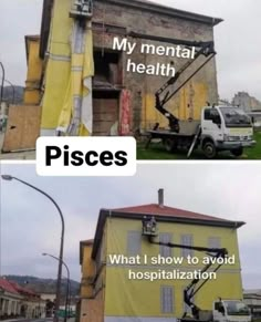 two pictures with the words pisces and what i show to avoid hospitalization